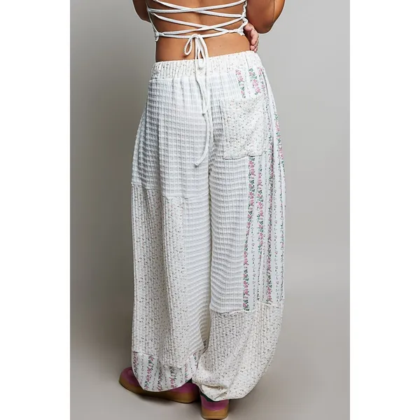 POL Patchwork Mixed‎ Knit Wide Leg Pants - Large - Image 3