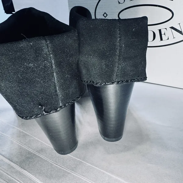 Steve Madden Women's Black Suede Boots Block Heel Booties 9M P-Jan Fold over - Image 5