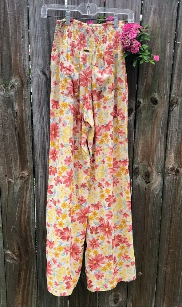 NEW billabong smooth sailing smocked high waist floral print pants S - Image 8