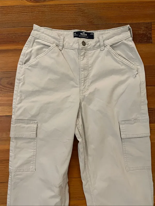 Hollister Ultra High-Rise Dad Pant Womens Sz 4R W27 Gray Cargo Stretch - Image 12