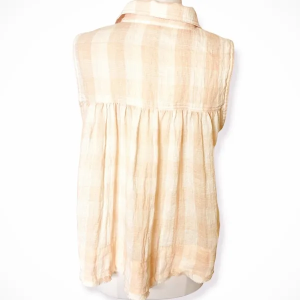 Free People Hey There Sunrise Tank Top gingham plaid check‎ pink white sz S - Image 10