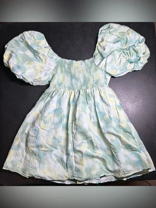 Future Collective Women's Size S Green Tie-Dye Puff Short Sleeve Dress - Image 6