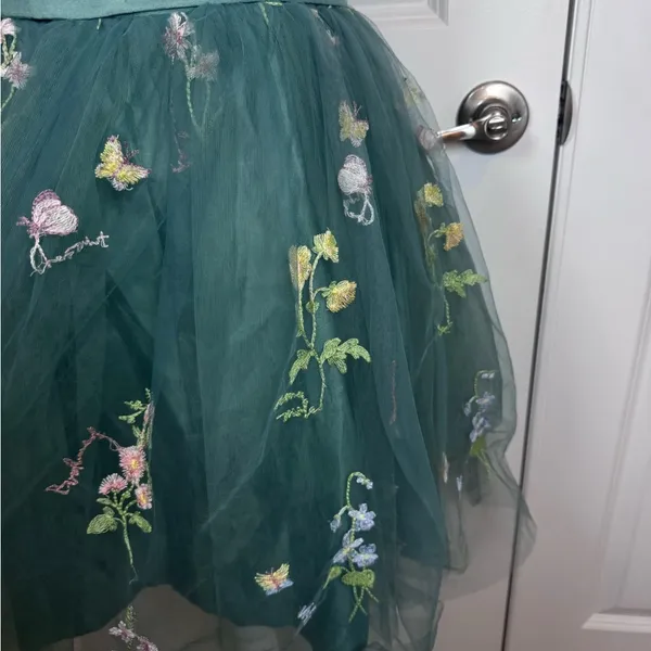 Green Embroidered Tulle Corset Mini Dress 12 Fairycore Prom Homecoming Formal - Image 9