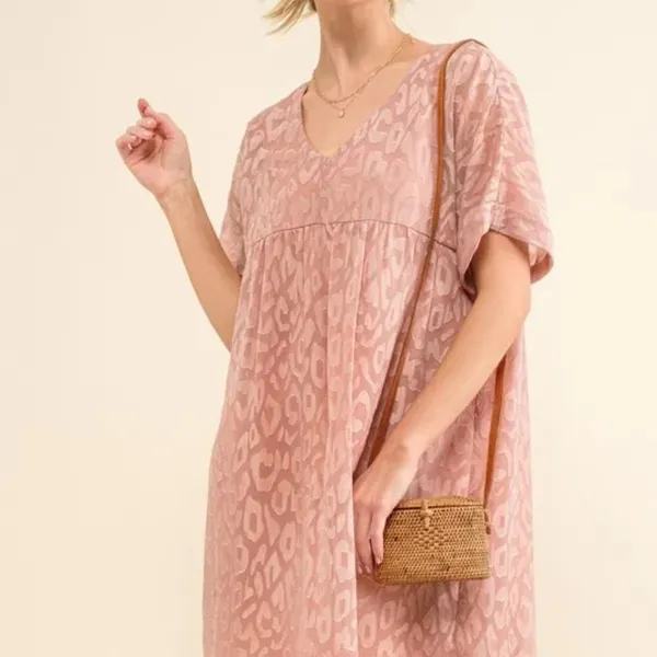 And The‎ Why Woven Leopard Baby Doll Roll-Sleeve Casual Dress - Image 6