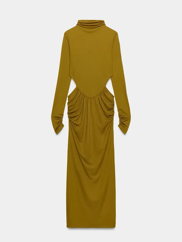 NWT ZARA FLOWY CUT OUT DRESS Body Con Olive Green Small Stretch - Image 6