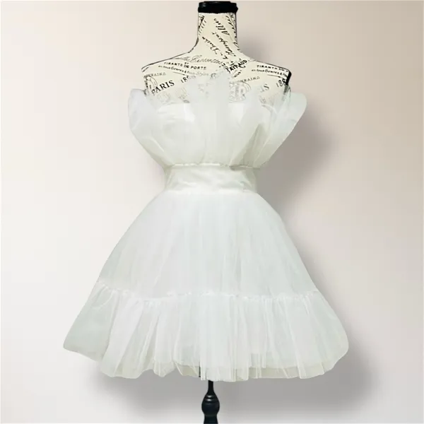 Katie May Elle‎ XS Ivory Tulle Strapless Mini Dress Ruffle Bridal Wedding Guest - Image 2
