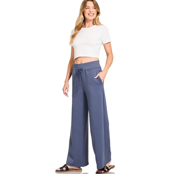 Zenana Scuba Collared‎ Pullover & Center Seam Pants Set - Blue Indigo - Medium - Image 4