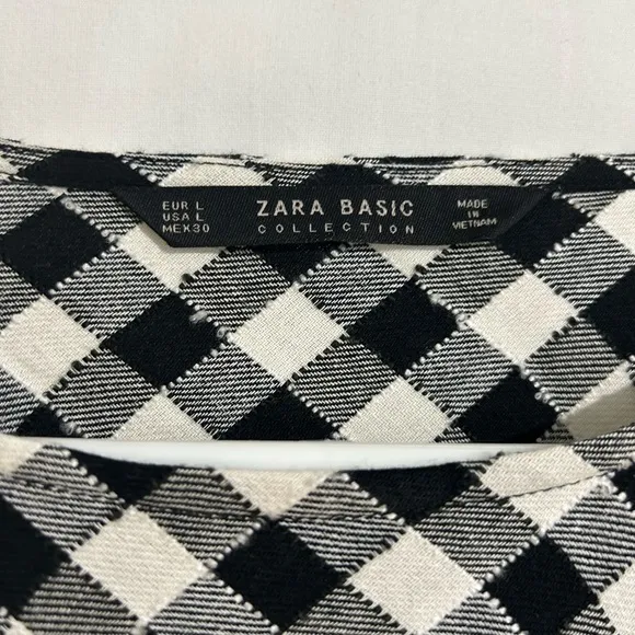 Zara Gingham Poplin Tunic‎ with Side Slit Black White Size Large - Image 3