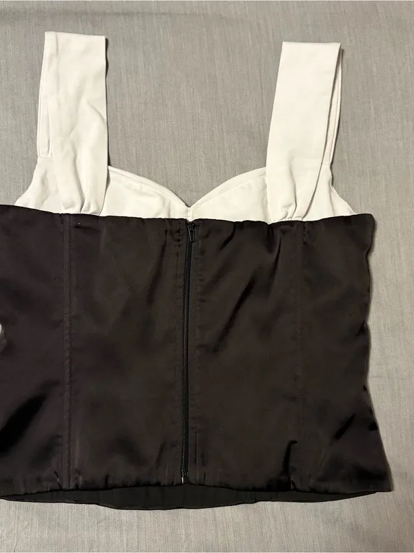 Edikted Leandre Contrast Satin Effect Top, Medium, Black White - Image 8