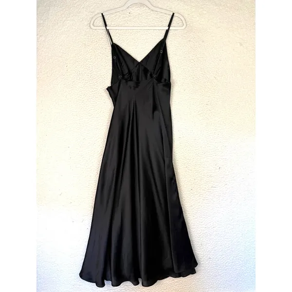 Black‎ Slip Dress Large Satin V-Neck Whimsygoth Emo Formal Romantic Y2K Feminine - Image 2