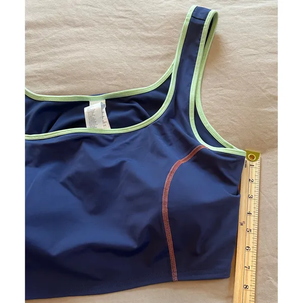 Fabletics Womens 2X Navy Blue Sports Bra Mint Green Trim Pink Stitch TK2252173 - Image 2