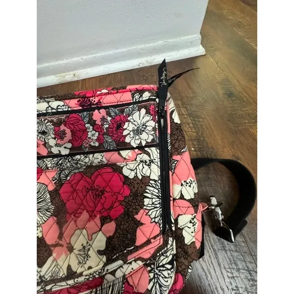 Vera Bradley Mocha Rouge Quilted Laptop Messenger Bag Pink Floral Crossbody - Image 10
