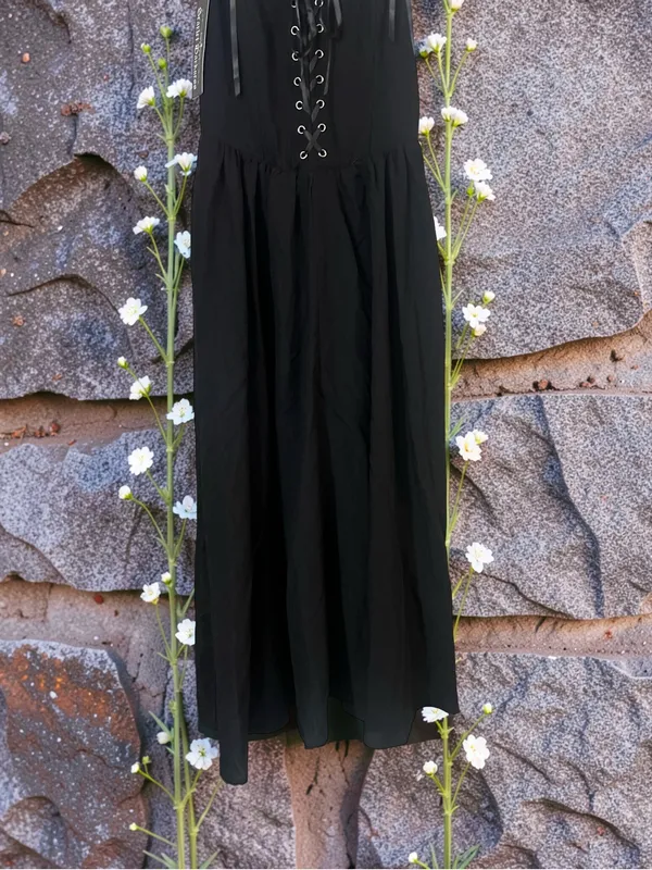 Scarlet Darkness Black Gothic Corset Midi Dress Boho Witchy Alt Festival Size M - Image 10