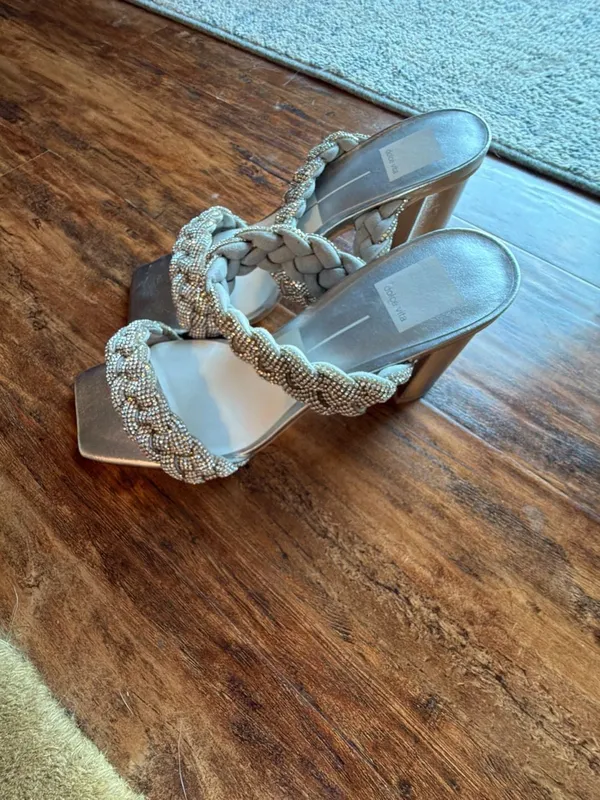 Dolce Vita Women's Paily Braided Chunky Heel Sandals Silver Rhinestone - Image 3