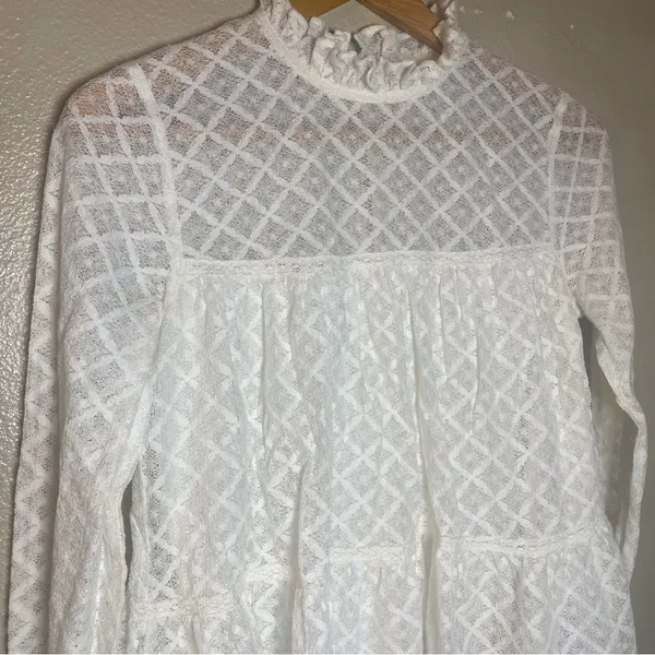 Sézane White Lace Peplum Long-Sleeve Top Lace Size 36 - Image 4