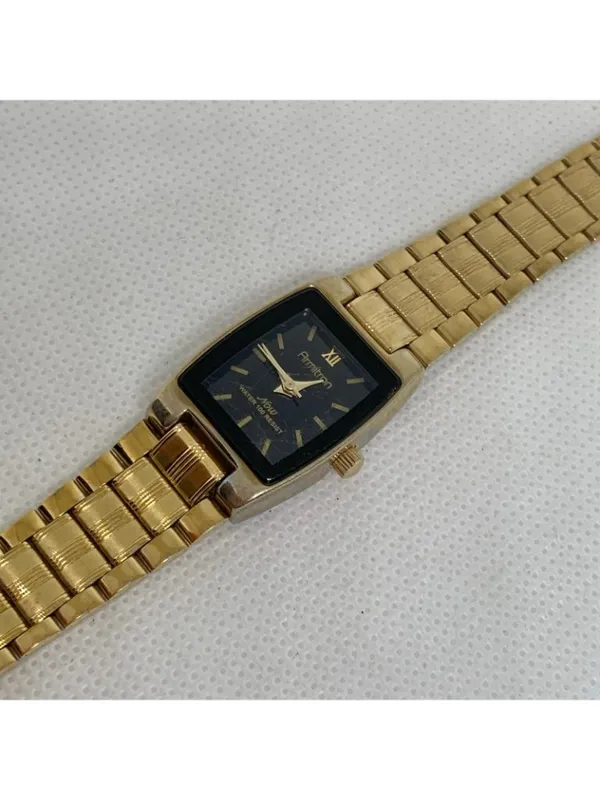 Vintage Armitron women watch gold tone 19mm black dial quartz analog 7” running - Image 3