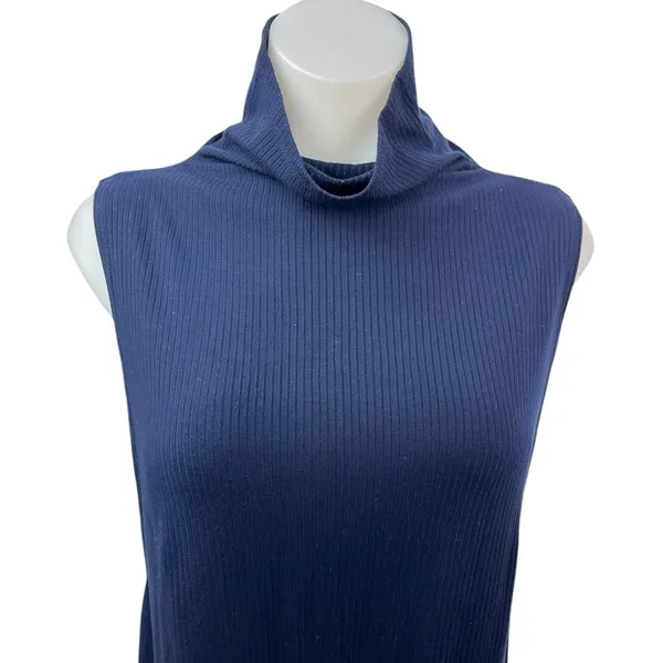 Reformation Cali Blue Ribbed Sleeveless Turtle Neck Mini Tank Sweater Dress Sz L - Image 6