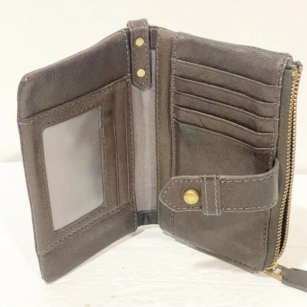Fossil Vintage Brown Leather Multi Card Slot Change Zipper Wristlet Wallet - Image 2