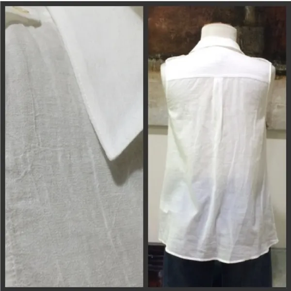 Joie White Cotton Gauze Collared Button Up Blouse Sz XS - Image 4