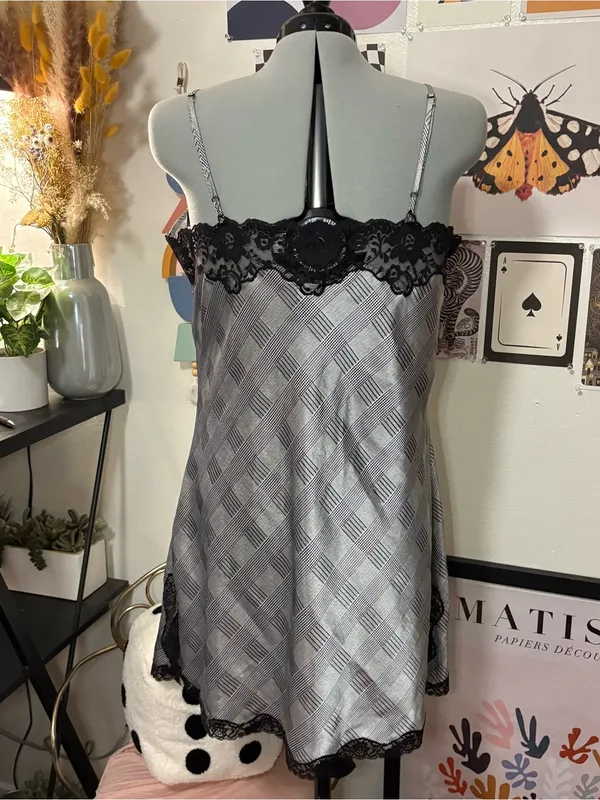 Jaclyn Smith Plaid Lace Slip Dress Nightgown Large - Image 5