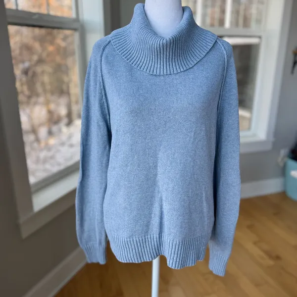 Jeanne Pierre Light Blue Cowl Neck Cotton Sweater Size Medium - Image 10