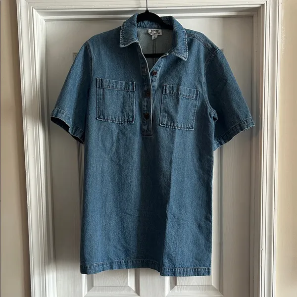 Future Collective Blue Denim Short Sleeve Polo Dress - Image 4