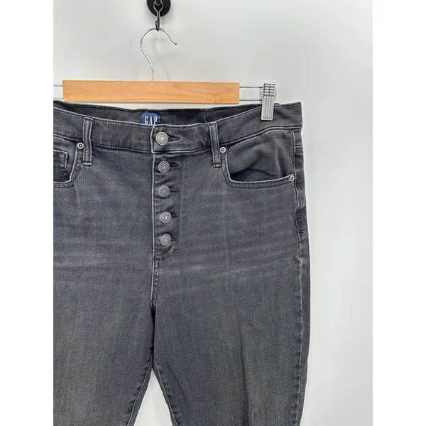 GAP Jeans Women 32 Black Denim True Skinny‎ Button Fly Raw Hem Cotton Blend - Image 4