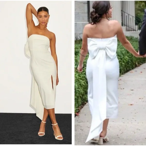 Lulus Fabulous Phenomenon White Strapless Bow Midi Dress Size XL Bridal Zip - Image 2