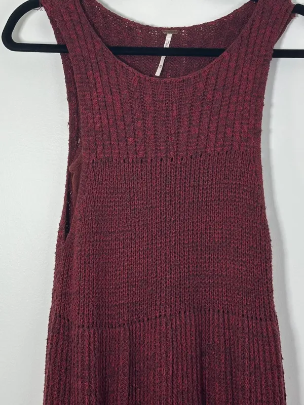 Free People Womens XS Waterfall Ruffle Knit Mini Sleeveless Dress Burgundy Combo - Image 4