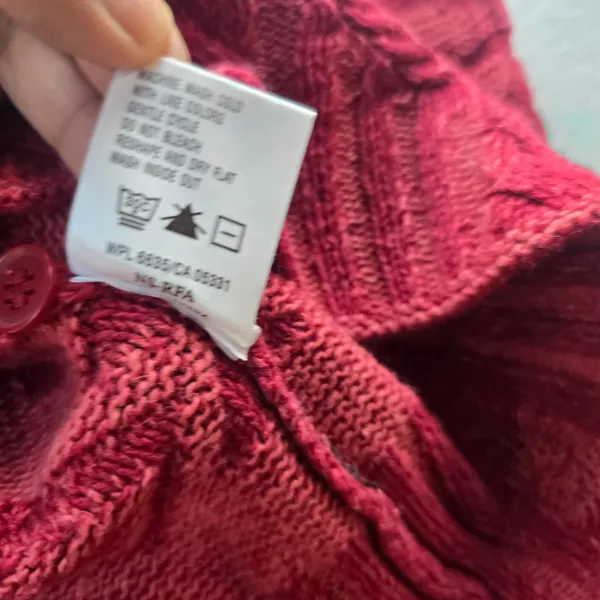 Woolrich Womens‎ Ruby Red Snowflake Knit Quarter Button Mock Neck Sweater XL - Image 6