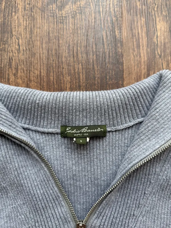 Eddie Bauer Women’s Gray Ribbed Quarter Zip Wing Collar Fitted Sweater - Size S - Image 5