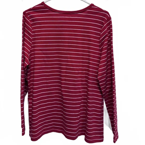 Land’s End Shaped Fit Red and White Stripe Cotton Long Sleeve Plus Size 1X - Image 2
