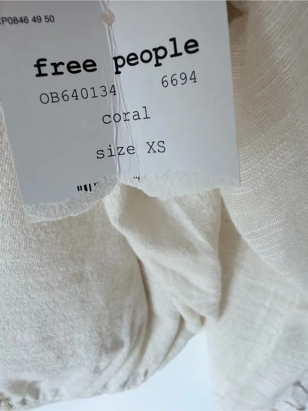 Free People NWTs Desert Sands Cream Blouse Deep V size XS Embroidered - Image 6