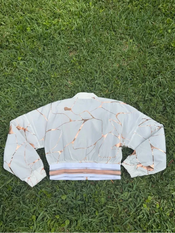 Lime & Vine Gwen Crop Jacket White Alabaster Rose Gold Metallic Bomber Size S - Image 11