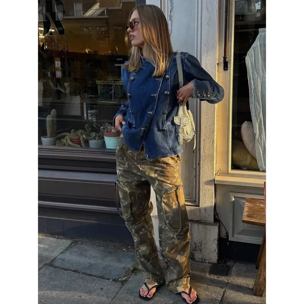 Free People Imogene Denim Officer Jacket in Ensign Wash Large Military Denim - Image 7