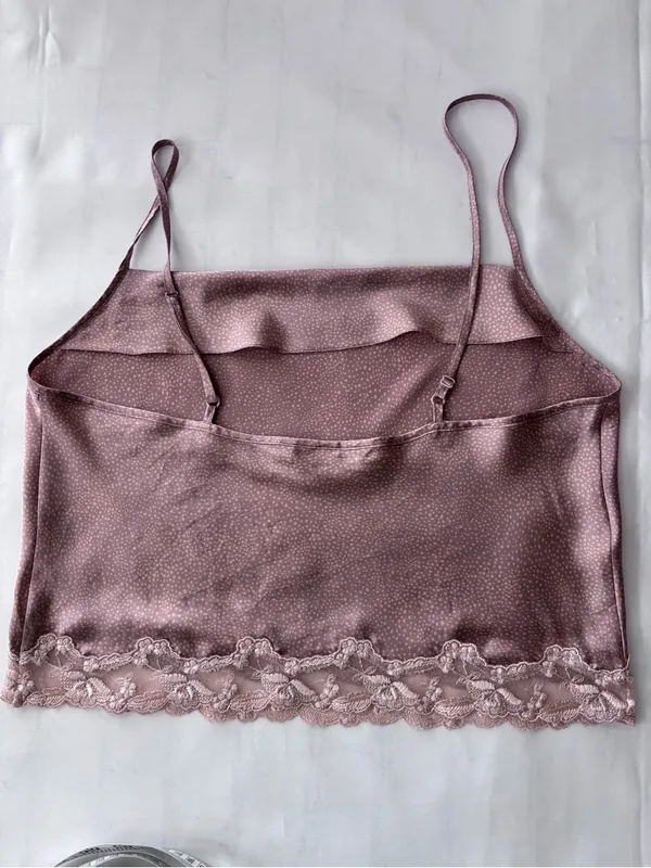 Vintage Victoria's Secret Y2K Satin Cowl Neck Cami Top Lace Trim Mauve Size L - Image 5