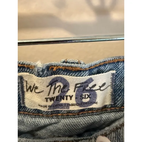 We The Free Free People Distressed Denim Mini Skirt Crossover Waist 26 - Image 2