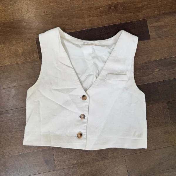 Oak and fort off white button down suit vest crop tank top small - Image 2