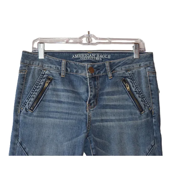 American Eagle Moto Skinny Jeans Womens Blue Good Zipper Detail Biker Denim 10L - Image 3