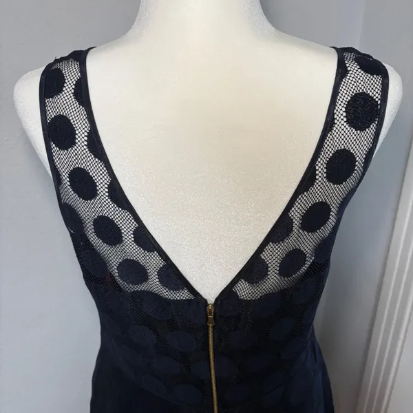 Betsey Johnson Polka Dot Mesh Lace Party Dress 10 Fit & Flare‎ Navy Textured - Image 3
