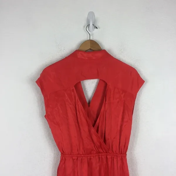 Anthropologie Maeve Open-Back Satin Wrap Midi Dress Orange Small Resort Wear - Image 15
