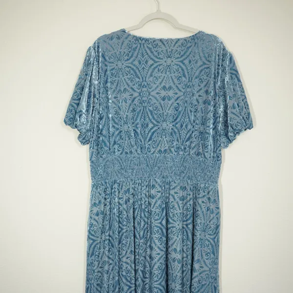 Baltic Born Size 2X Esmeralda Slate Blue Burnout Velvet Maxi Dress V-Neck Floral - Image 10