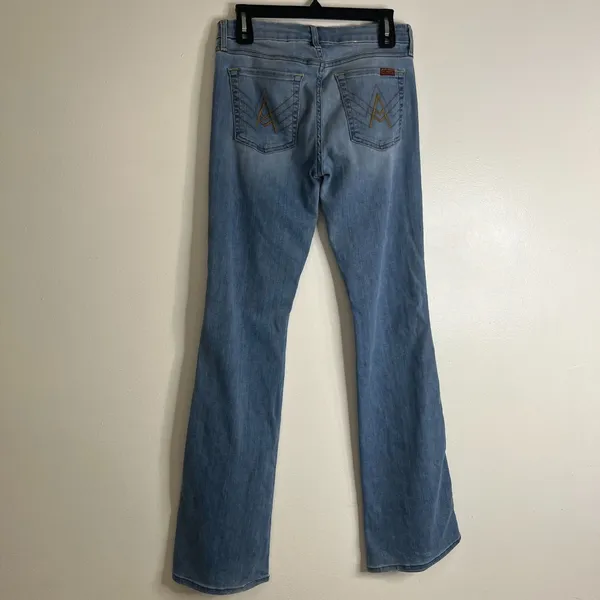 7 For All Mankind Womens Light Wash A Pocket Flare Leg Trouser Jeans Denim Sz 28 - Image 4