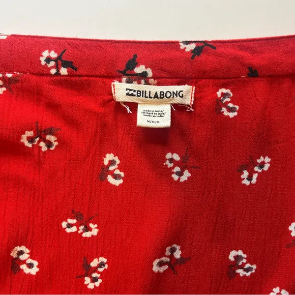 Billabong Dancing Till Dawn Red Floral Midi Wrap Skirt Size Medium - Image 7