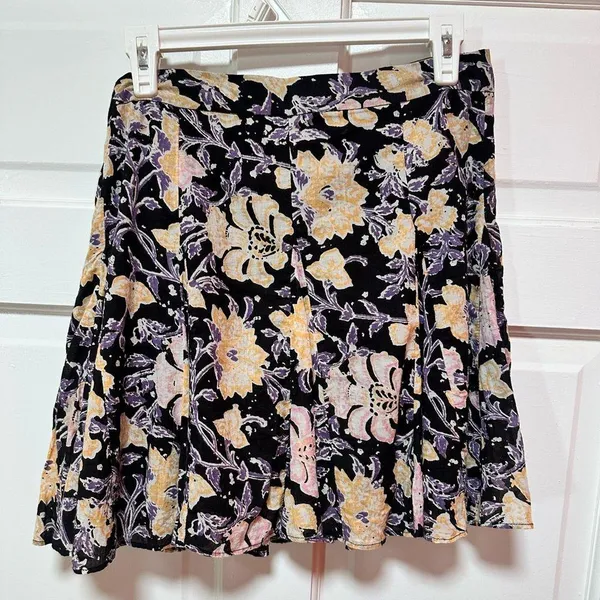 Free People End of the Island Floral Cotton Skirt Black Motif Size 10 - Image 5