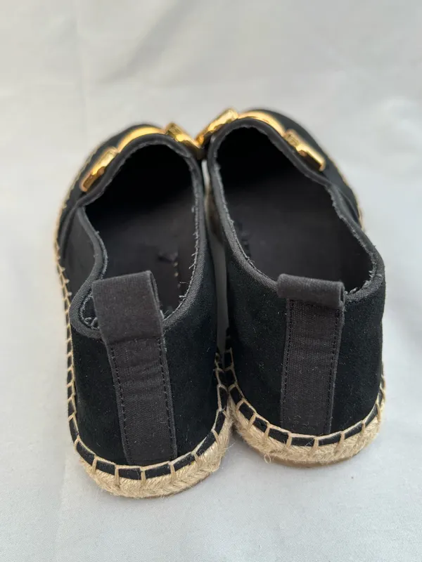 Zara Black Swede Espadrille Flats with Gold Buckle 39 - Image 5