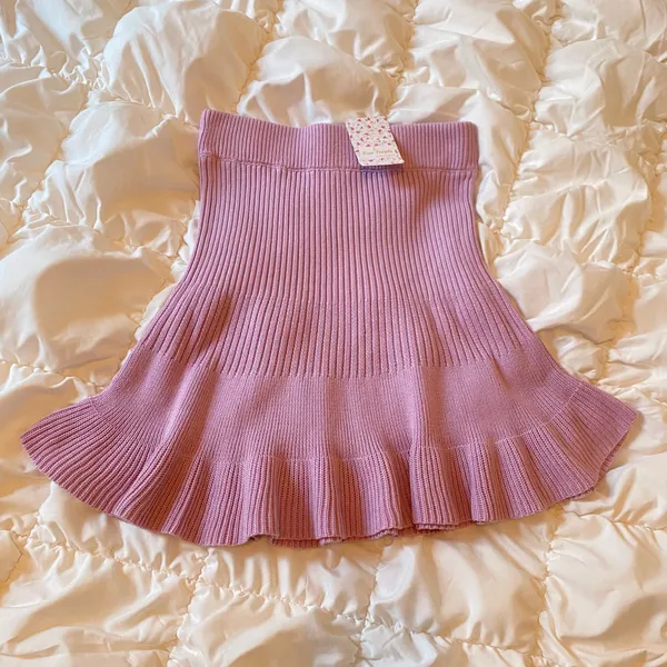 Free People Pink Ribbed Knit Flare Mini Skirt Women’s XS Boho Coquette - Image 2
