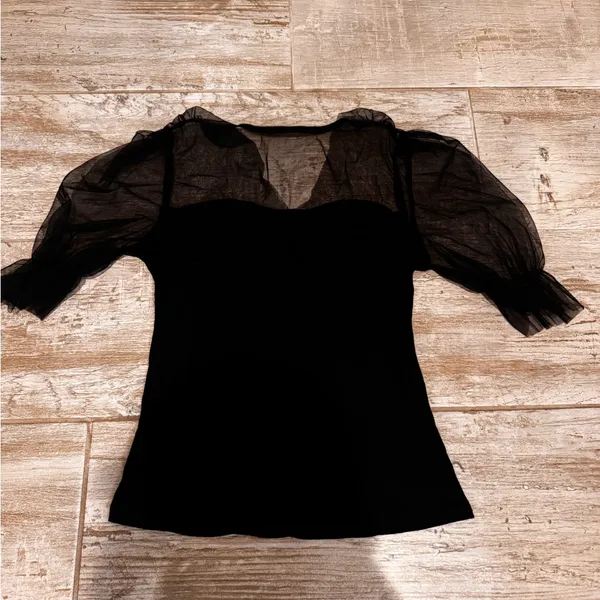 SHEIN Black Sheer Sleeve Blouse Size Small - Image 2