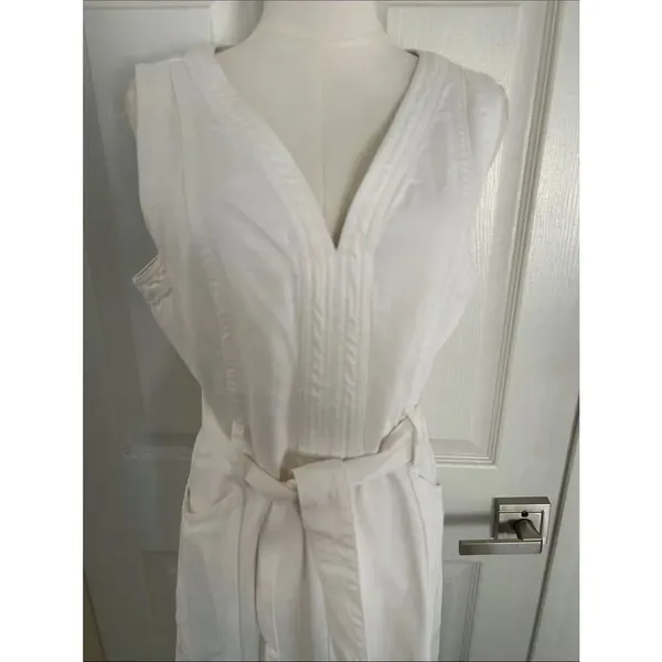 Sundance Poppy Denim Midi Dress Belted A-Line Pockets Boho, White, Size 12, NWOT - Image 7