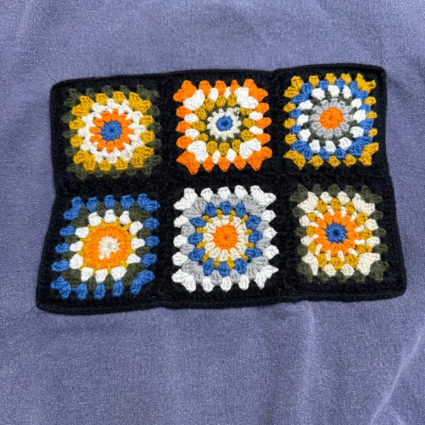 Nasty Gal Collection Crochet Granny‎ Square Patch Sweatshirt Blue Purple Medium - Image 2